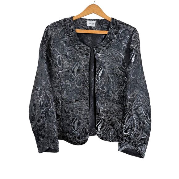 Chico's Women Floral Open Jacket Blazer Sz 12-14**READ Beaded Dark Romantic - Picture 1 of 4
